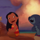 Lilo and Stitch on a beach.